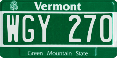 VT license plate WGY270