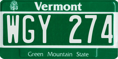 VT license plate WGY274