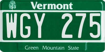 VT license plate WGY275