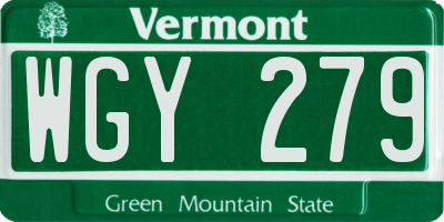 VT license plate WGY279