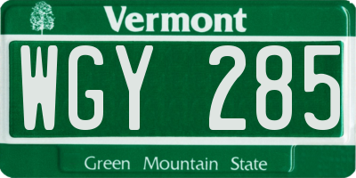 VT license plate WGY285