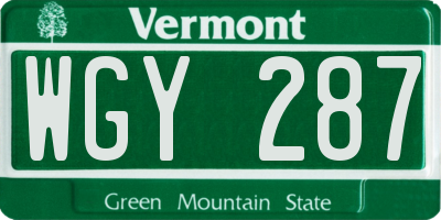 VT license plate WGY287