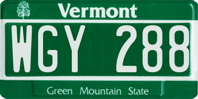 VT license plate WGY288
