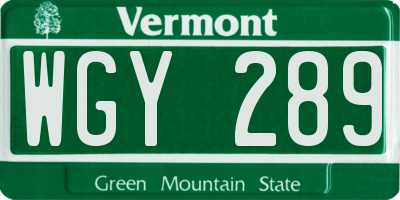 VT license plate WGY289