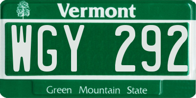 VT license plate WGY292