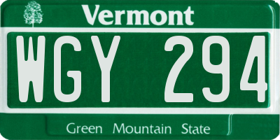 VT license plate WGY294