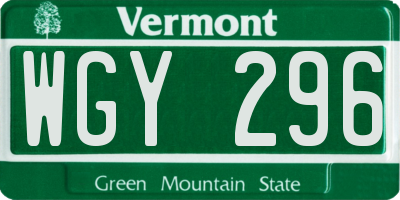 VT license plate WGY296