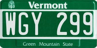 VT license plate WGY299