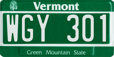 VT license plate WGY301