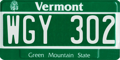 VT license plate WGY302