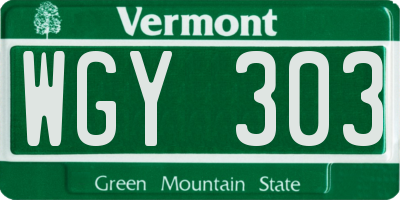 VT license plate WGY303