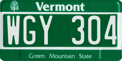 VT license plate WGY304
