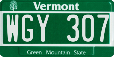 VT license plate WGY307