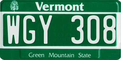 VT license plate WGY308