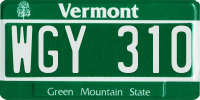 VT license plate WGY310
