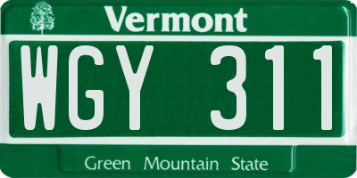 VT license plate WGY311