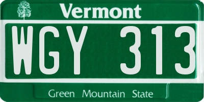 VT license plate WGY313