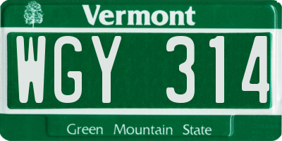 VT license plate WGY314