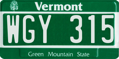 VT license plate WGY315