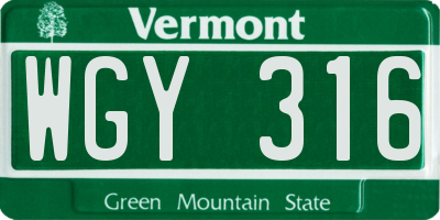 VT license plate WGY316
