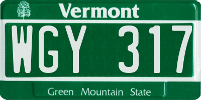VT license plate WGY317