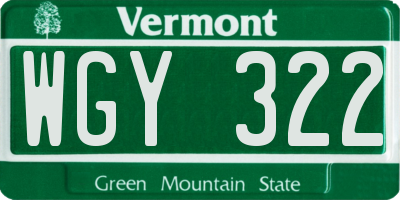 VT license plate WGY322