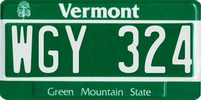 VT license plate WGY324