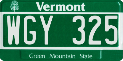 VT license plate WGY325