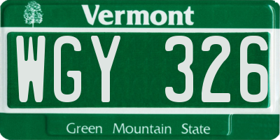 VT license plate WGY326