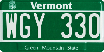 VT license plate WGY330