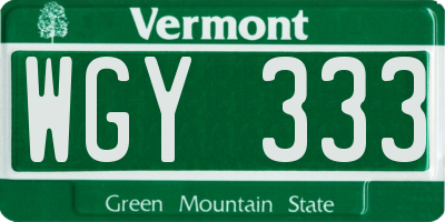 VT license plate WGY333