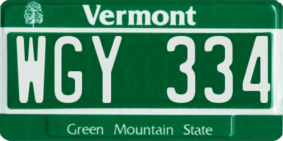 VT license plate WGY334
