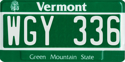 VT license plate WGY336