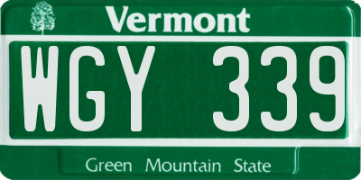 VT license plate WGY339