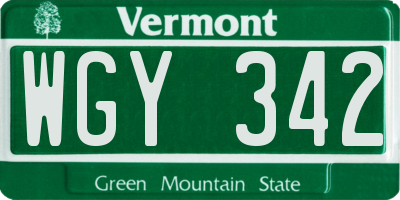 VT license plate WGY342