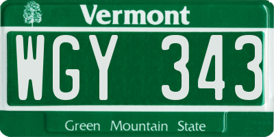 VT license plate WGY343