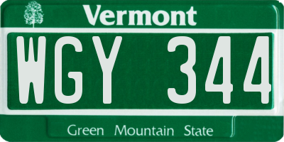 VT license plate WGY344