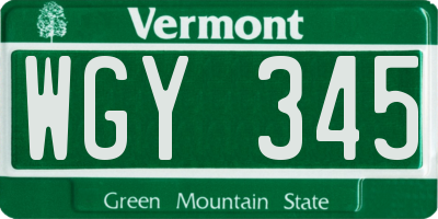 VT license plate WGY345