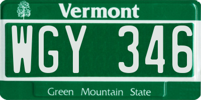 VT license plate WGY346