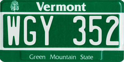 VT license plate WGY352