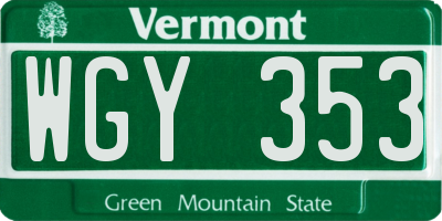 VT license plate WGY353