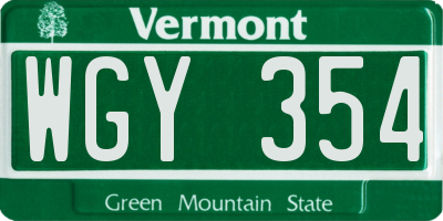 VT license plate WGY354