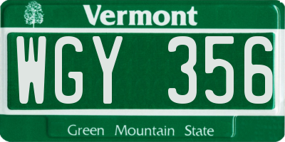 VT license plate WGY356