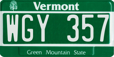 VT license plate WGY357