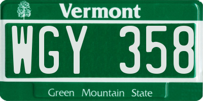 VT license plate WGY358