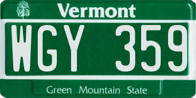 VT license plate WGY359