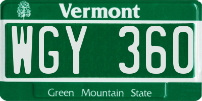 VT license plate WGY360