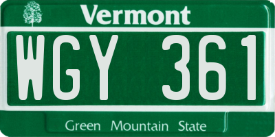 VT license plate WGY361