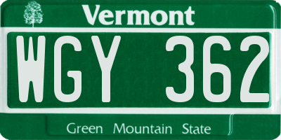VT license plate WGY362