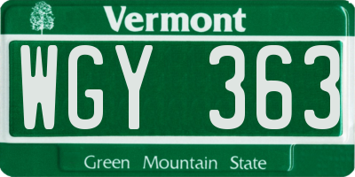 VT license plate WGY363